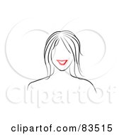 Poster, Art Print Of Line Drawing Of A Red Lipped Womans Face - Version 6