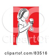 Royalty Free RF Clipart Illustration Of A Red Lipped Woman Smiling And Carrying A Glass Of Wine by Prawny