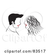 Poster, Art Print Of Laughing Line Drawn Couple With Red Lips
