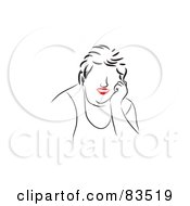 Royalty Free RF Clipart Illustration Of A Line Drawn Woman With Red Lips Smiling