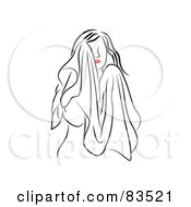 Line Drawing Of A Red Lipped Woman Drying Her Face With A Towel - Pose 2