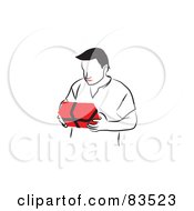 Poster, Art Print Of Line Drawn Man With Red Lips Holding A Present