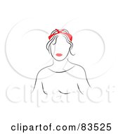 Royalty Free RF Clipart Illustration Of A Line Drawing Of A Red Lipped Woman Wearing A Ribbon In Her Hair