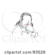 Royalty Free RF Clipart Illustration Of A Line Drawing Of A Red Lipped Woman Rubbing Her Chin And Thinking