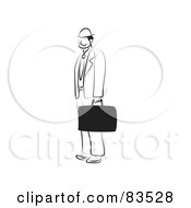 Royalty Free RF Clipart Illustration Of A Black And White Line Drawing Of A Businessman With A Briefcase