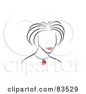 Line Drawing Of A Red Lipped Woman Wearing A Heart Necklace