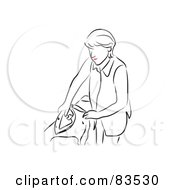 Royalty Free RF Clipart Illustration Of A Line Drawn Woman With Red Lips Ironing Clothes Version 1 by Prawny