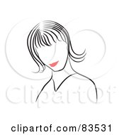 Poster, Art Print Of Line Drawing Of A Red Lipped Womans Face - Version 8