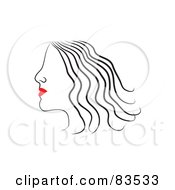 Poster, Art Print Of Line Drawing Of A Red Lipped Woman In Profile - Version 1