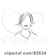 Poster, Art Print Of Line Drawing Of A Red Lipped Womans Face - Version 1