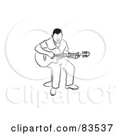 Poster, Art Print Of Line Drawn Man With Red Lips Playing A Guitar