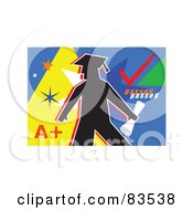 Royalty Free RF Clipart Illustration Of A Silhouetted Grad With Diploma Over Blue And Yellow