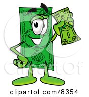 Dollar Bill Mascot Cartoon Character Holding A Dollar Bill