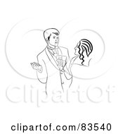 Royalty Free RF Clipart Illustration Of A Black And White Line Drawn Prom Couple Talking by Prawny