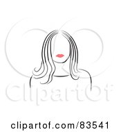 Poster, Art Print Of Line Drawing Of A Red Lipped Womans Face - Version 7