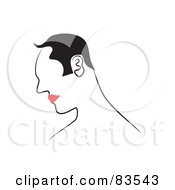 Royalty Free RF Clipart Illustration Of A Line Drawn Man With Red Lips Version 3