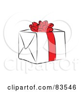 Poster, Art Print Of Line Drawn Present With A Red Bow And Ribbon