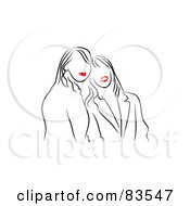 Poster, Art Print Of Line Drawing Of Red Lipped Female Friends Standing Together