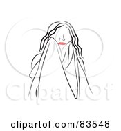 Line Drawing Of A Red Lipped Woman Drying Her Face With A Towel - Pose 3