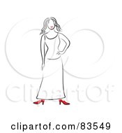 Royalty Free RF Clipart Illustration Of A Line Drawing Of A Red Lipped Woman Wearing Red Heels And A Skirt