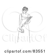 Black And White Line Drawn Prom Queen Carrying Flowers