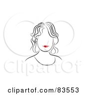 Poster, Art Print Of Line Drawing Of A Red Lipped Womans Face - Version 3