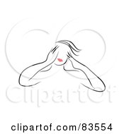 Line Drawing Of A Red Lipped Woman Rubbing Her Forehead