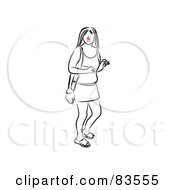 Royalty Free RF Clipart Illustration Of A Line Drawing Of A Red Lipped Woman Walking
