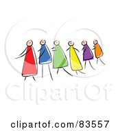 Royalty Free RF Clipart Illustration Of A Line Of Stick People Walking