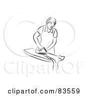 Poster, Art Print Of Line Drawn Woman With Red Lips Ironing Clothes - Version 2