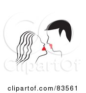 Royalty-Free Rf Clipart Illustration Of A Line Drawn Couple With Red Lips About To Kiss