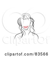 Poster, Art Print Of Line Drawing Of A Red Lipped Womans Face - Version 2