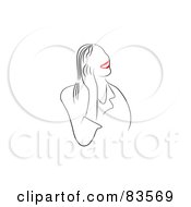 Royalty Free RF Clipart Illustration Of A Red Lipped Woman Smiling And Touching Her Face Or Using A Cell Phone In Her Hand