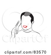 Royalty Free RF Clipart Illustration Of A Line Drawn Man With Red Lips Talking On A Phone Version 1