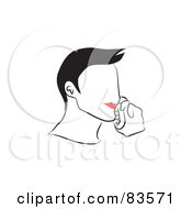 Poster, Art Print Of Line Drawn Man With Red Lips Talking On A Phone - Version 2