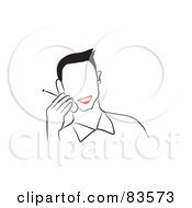 Poster, Art Print Of Line Drawn Man With Red Lips Talking On A Phone - Version 3