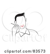 Royalty Free RF Clipart Illustration Of A Line Drawn Man With Red Lips Talking On A Phone Version 3 by Prawny