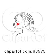 Poster, Art Print Of Line Drawing Of A Red Lipped Womans Face - Version 4