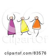 Royalty Free RF Clipart Illustration Of Three Stick Girls Dancing
