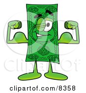 Poster, Art Print Of Dollar Bill Mascot Cartoon Character Flexing His Arm Muscles