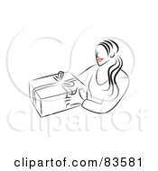 Poster, Art Print Of Line Drawing Of A Red Lipped Woman Giving A Gift