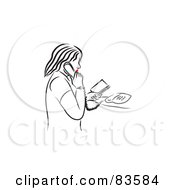 Royalty Free RF Clipart Illustration Of A Line Drawing Of A Red Lipped Woman Talking On A Telephone