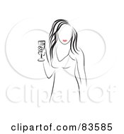 Royalty Free RF Clipart Illustration Of A Line Drawing Of A Red Lipped Woman Carrying A Glass Of Champagne by Prawny