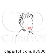 Poster, Art Print Of Line Drawing Of A Red Lipped Womans Face - Version 10