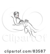 Royalty Free RF Clipart Illustration Of A Line Drawing Of A Red Lipped Woman Relaxed And Reading