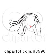 Royalty Free RF Clipart Illustration Of A Line Drawing Of A Red Lipped Woman Resting Her Forehead Against Her Hand