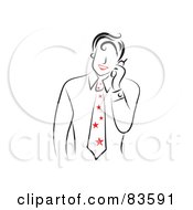 Royalty Free RF Clipart Illustration Of A Line Drawn Man With Red Lips Talking On A Phone Version 4 by Prawny