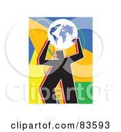 Poster, Art Print Of Silhouetted Man Holding Up A Globe Over Geometric Shapes