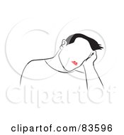 Royalty Free RF Clipart Illustration Of A Line Drawn Bored Man With Red Lips