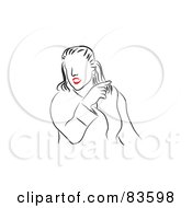 Royalty Free RF Clip Art Illustration Of A Line Drawing Of A Red Lipped Woman Talking And Pointing